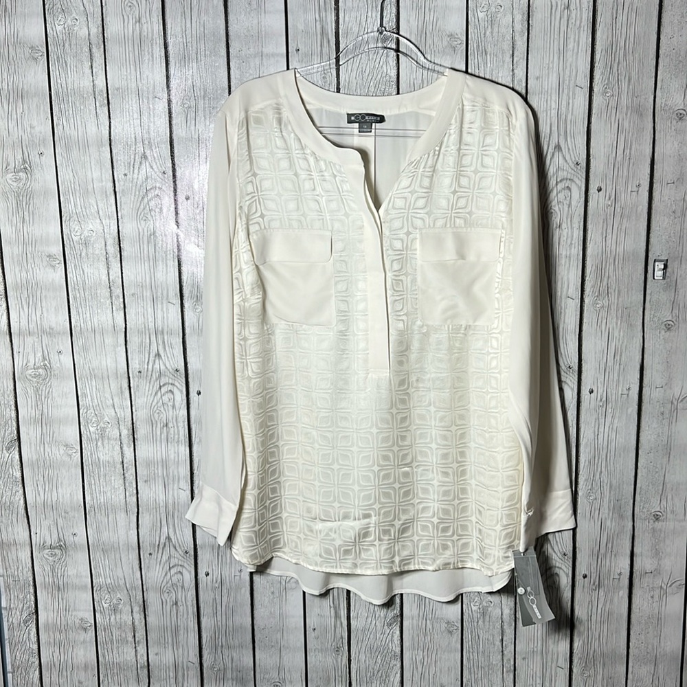 Go Silk 100% Silk Blouse Two Front Pockets 1x Ivory